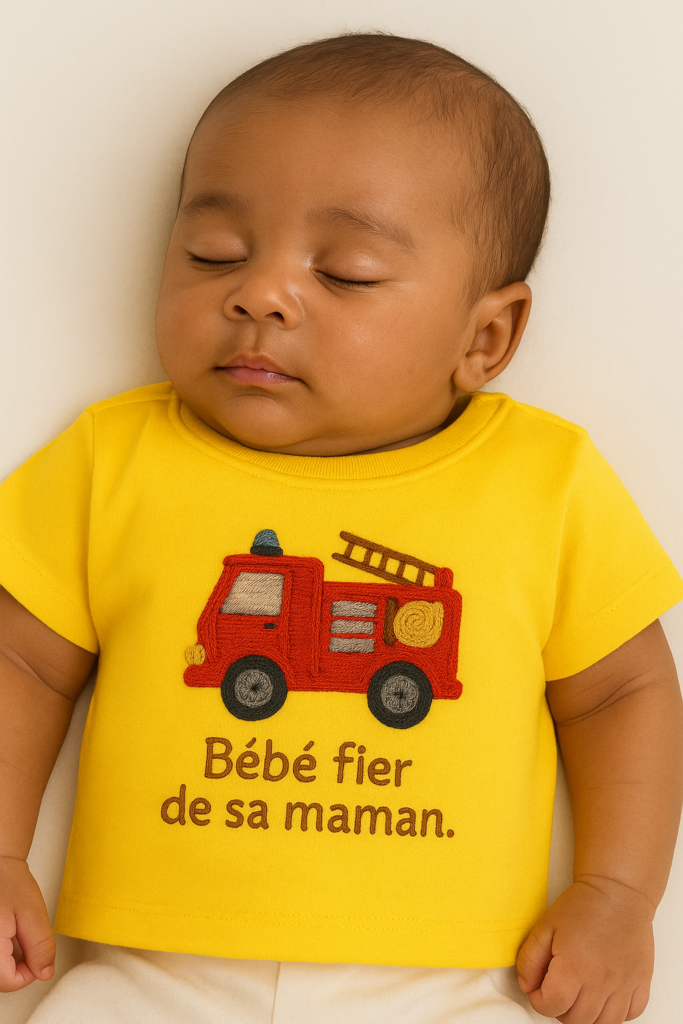 Illustration brodée pour bébé avec message personnalisé